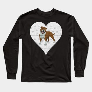 Staffordshire Bull Terrier Heart Jigsaw Pieces Design - Gift for Staffordshire Bull Terrier Lovers Long Sleeve T-Shirt